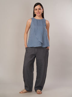 Women's 100% Linen Regular Fit Blouse Blue