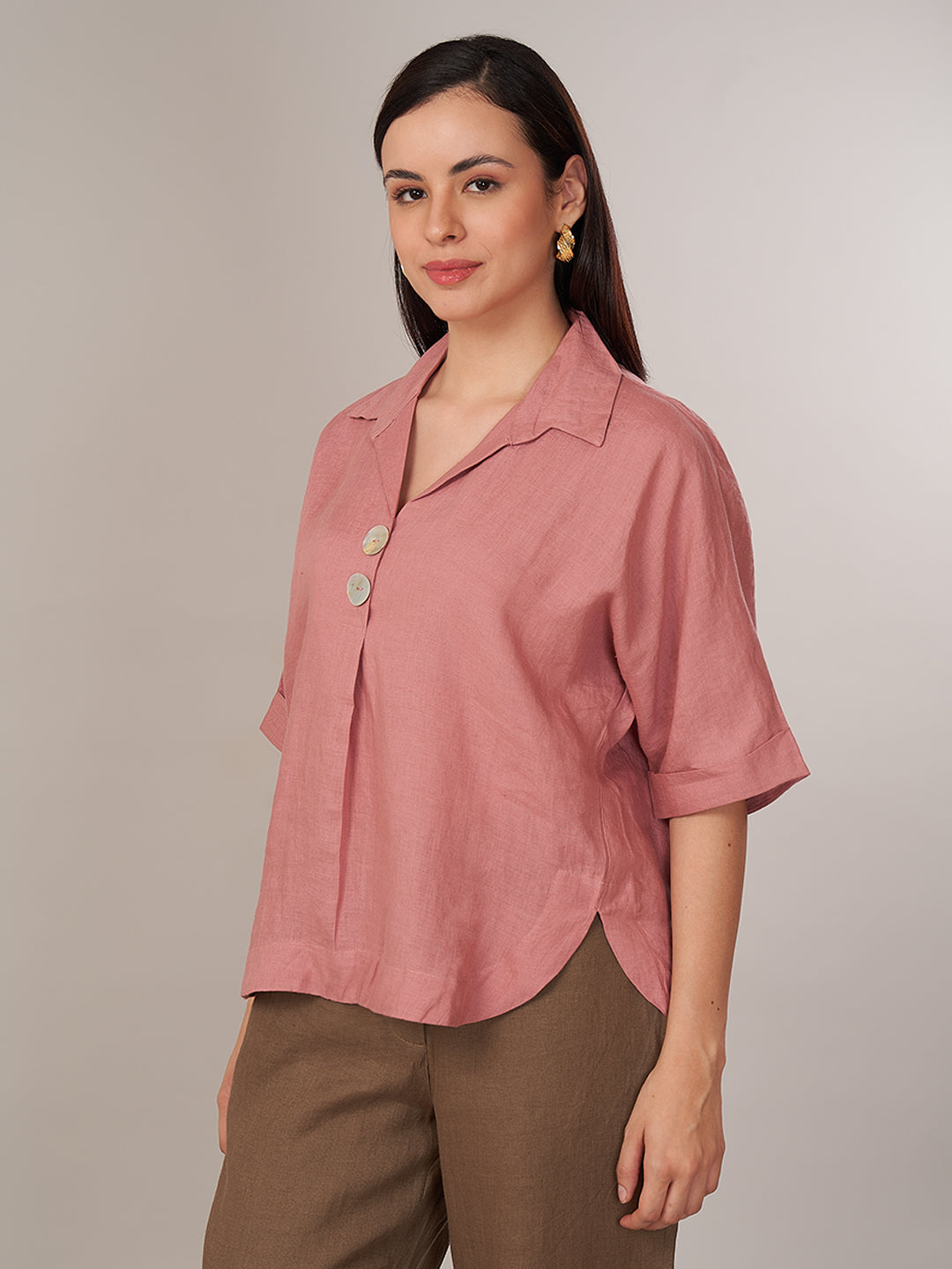 Women's 100% Linen Boxy Fit Blouse Rose