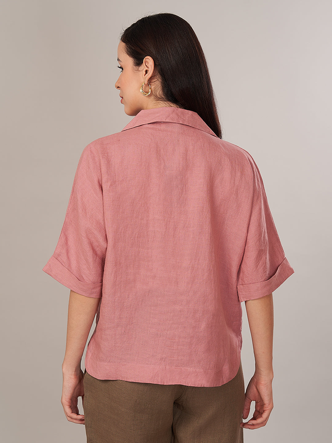 Women's 100% Linen Boxy Fit Blouse Rose