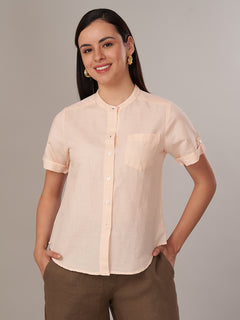 Women's Linen Cotton Regular Fit Blouse Peach