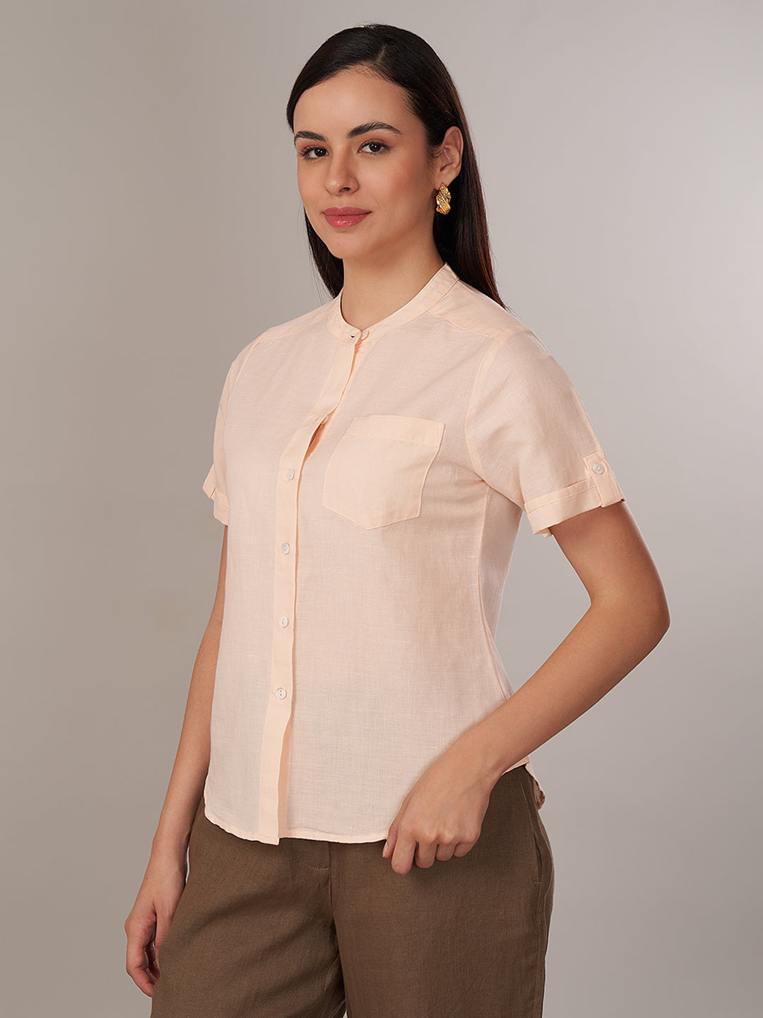 Women's Linen Cotton Regular Fit Blouse Peach