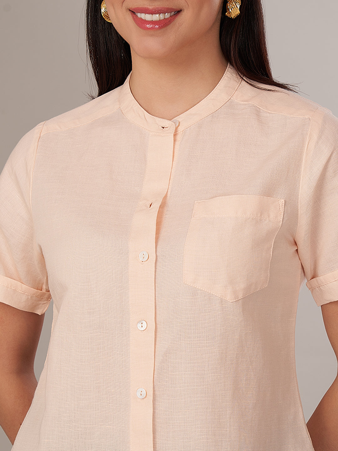 Women's Linen Cotton Regular Fit Blouse Peach