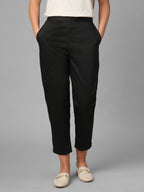 Women's Black Cotton Lycra Regular Fit Pant