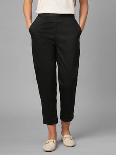 Women's Black Cotton Lycra Regular Fit Pant