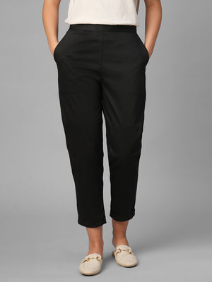 Women's Black Cotton Lycra Regular Fit Pant