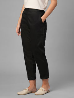 Women's Black Cotton Lycra Regular Fit Pant