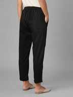 Women's Black Cotton Lycra Regular Fit Pant