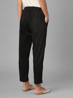 Women's Black Cotton Lycra Regular Fit Pant