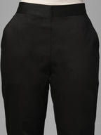 Women's Black Cotton Lycra Regular Fit Pant