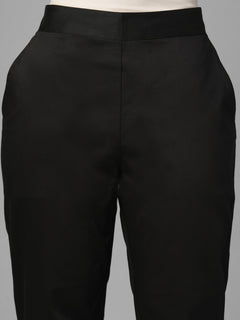 Women's Black Cotton Lycra Regular Fit Pant