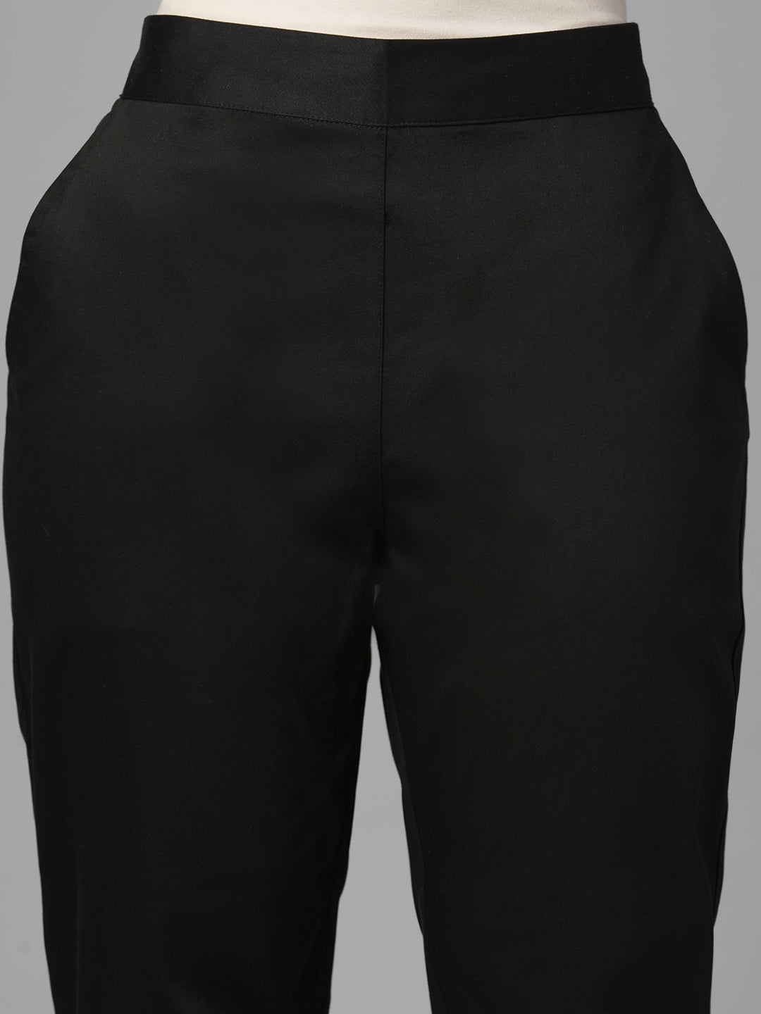 Women's Black Cotton Lycra Regular Fit Pant