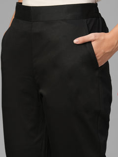Women's Black Cotton Lycra Regular Fit Pant