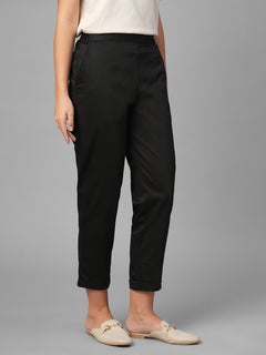 Women's Black Cotton Lycra Regular Fit Pant