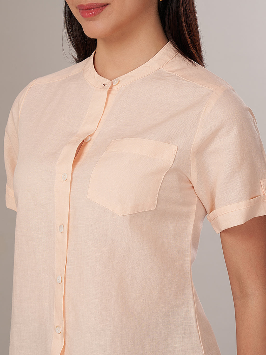 Women's Linen Cotton Regular Fit Blouse Peach