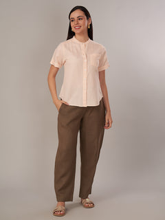 Women's Linen Cotton Regular Fit Blouse Peach