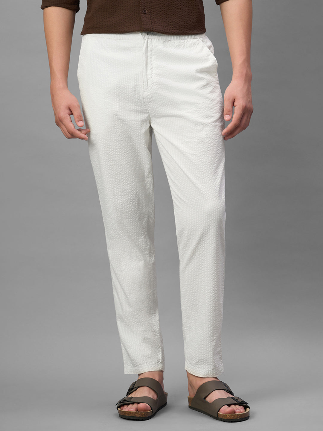 Men's Offwhite 100% Cotton Regular Fit Pant