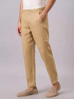 Men's 100% Linen Side Seam Pockets Regular Fit Pant Khaki