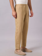 Men's Khaki 100% Linen Regular Fit Pant