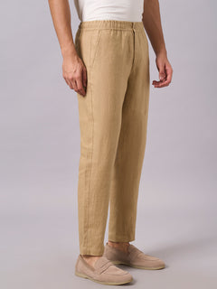 Men's 100% Linen Side Seam Pockets Regular Fit Pant Khaki