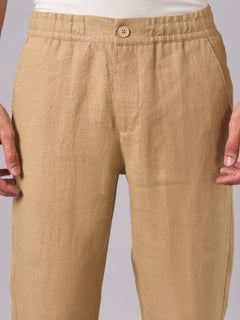 Men's 100% Linen Side Seam Pockets Regular Fit Pant Khaki