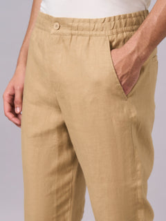 Men's 100% Linen Side Seam Pockets Regular Fit Pant Khaki