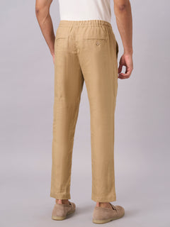 Men's 100% Linen Side Seam Pockets Regular Fit Pant Khaki