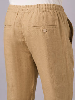 Men's 100% Linen Side Seam Pockets Regular Fit Pant Khaki