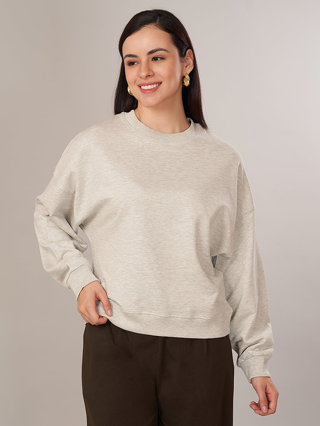 Women's 100% Cotoon Loose Fit Tshirt Ecru Melan