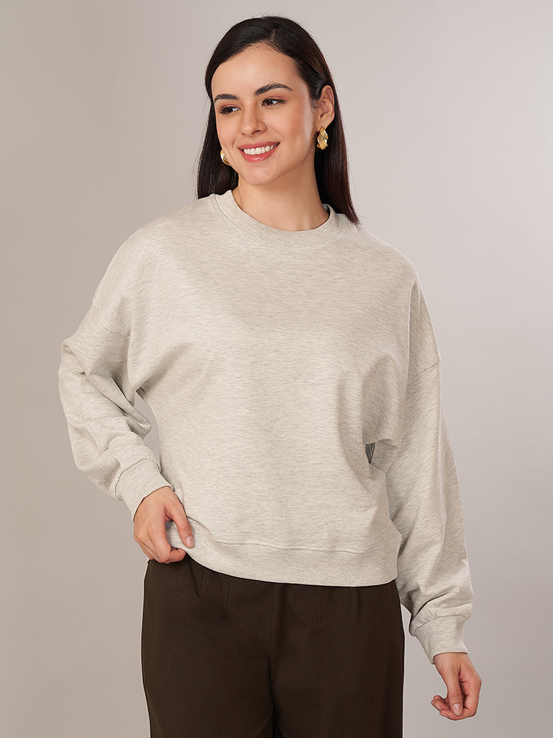 Women's 100% Cotoon Loose Fit Tshirt Ecru Melan