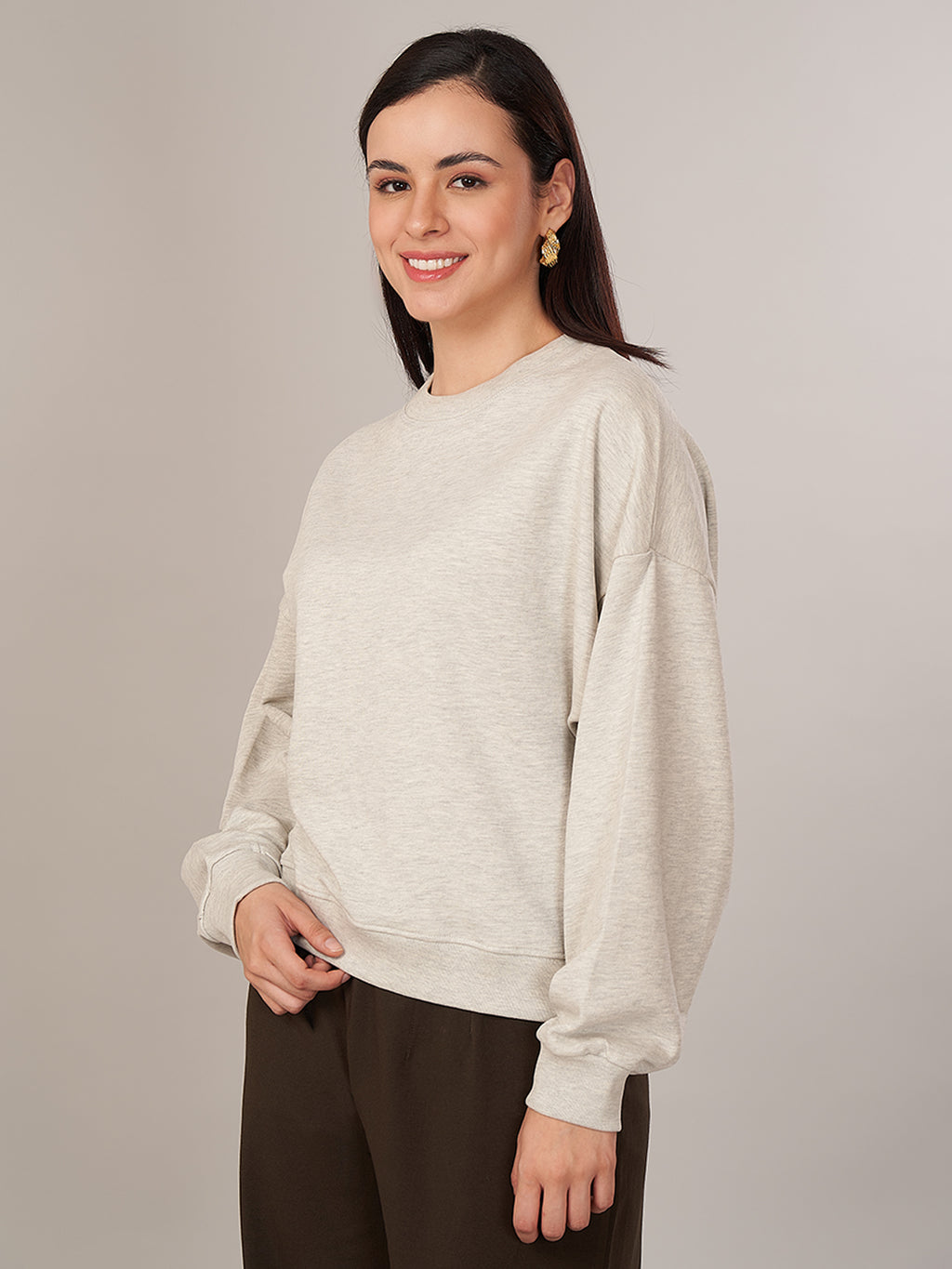 Women's 100% Cotoon Loose Fit Tshirt Ecru Melan