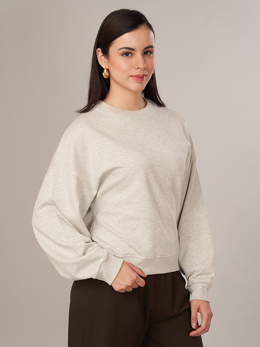 Women's 100% Cotoon Loose Fit Tshirt Ecru Melan
