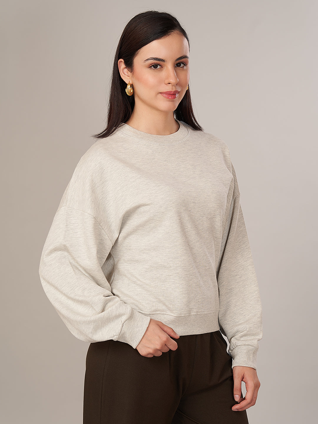 Women's 100% Cotoon Loose Fit Tshirt Ecru Melan
