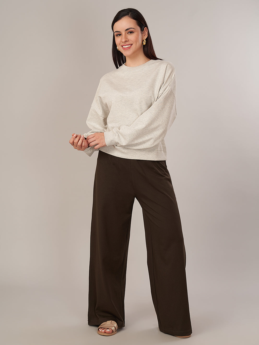 Women's 100% Cotoon Loose Fit Tshirt Ecru Melan