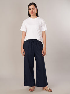 Women's Linen Blend Regular Fit Pant Navy