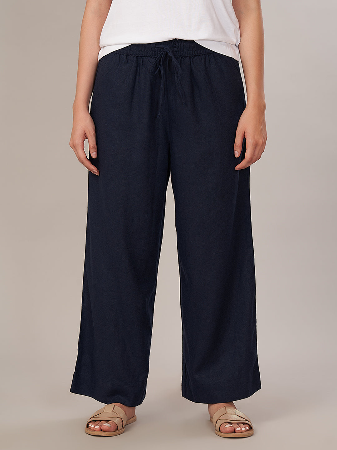 Women's Linen Blend Regular Fit Pant Navy