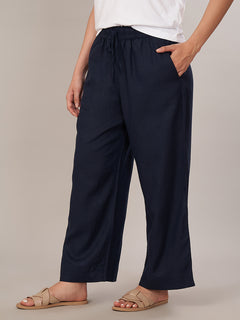 Women's Linen Blend Regular Fit Pant Navy