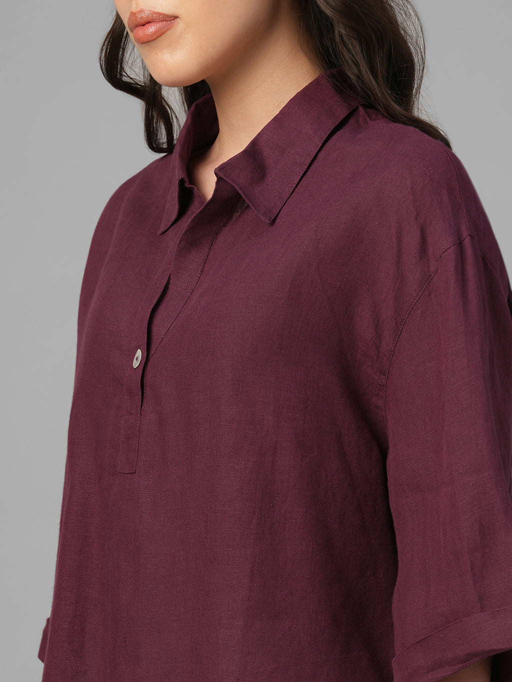 Women's Maroon 100% Linen Boxy Fit Blouse