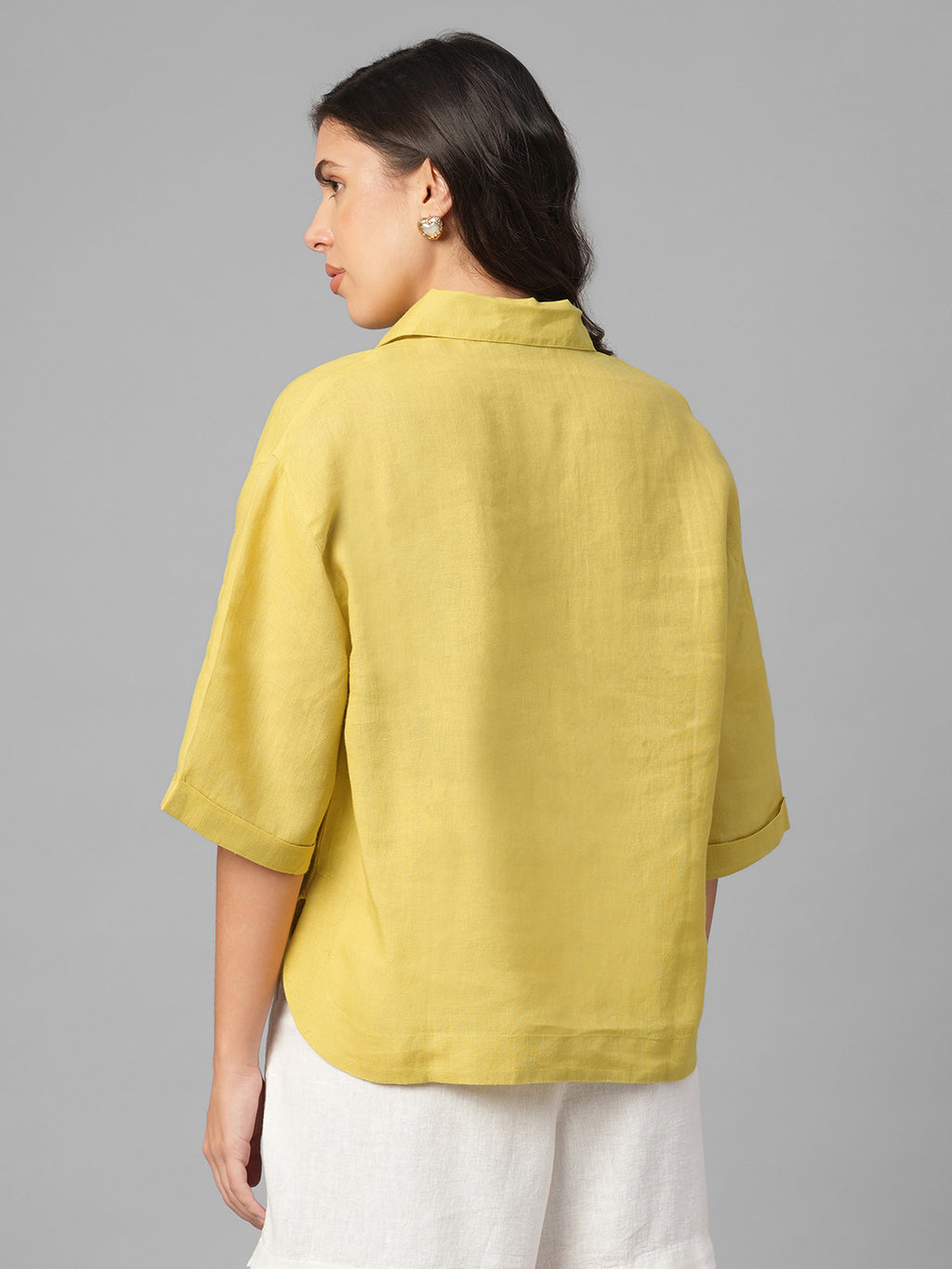 Women's Mustard 100% Linen Boxy Fit Blouse