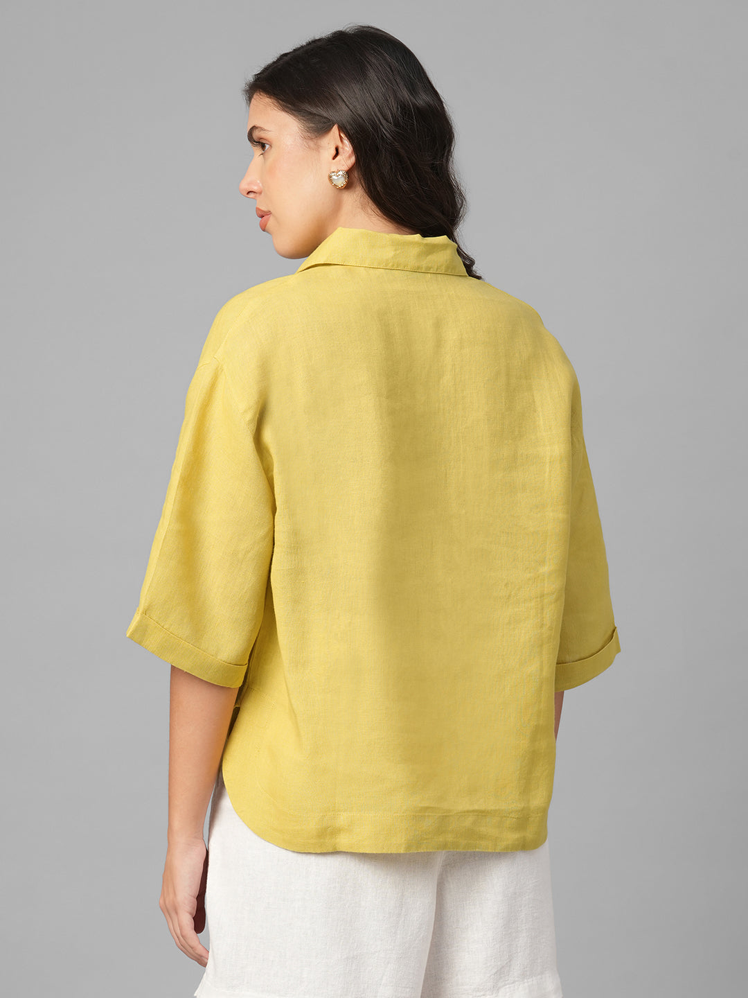 Women's Mustard 100% Linen Boxy Fit Blouse