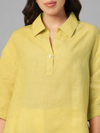 Women's Mustard 100% Linen Boxy Fit Blouse