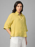 Women's Mustard 100% Linen Boxy Fit Blouse