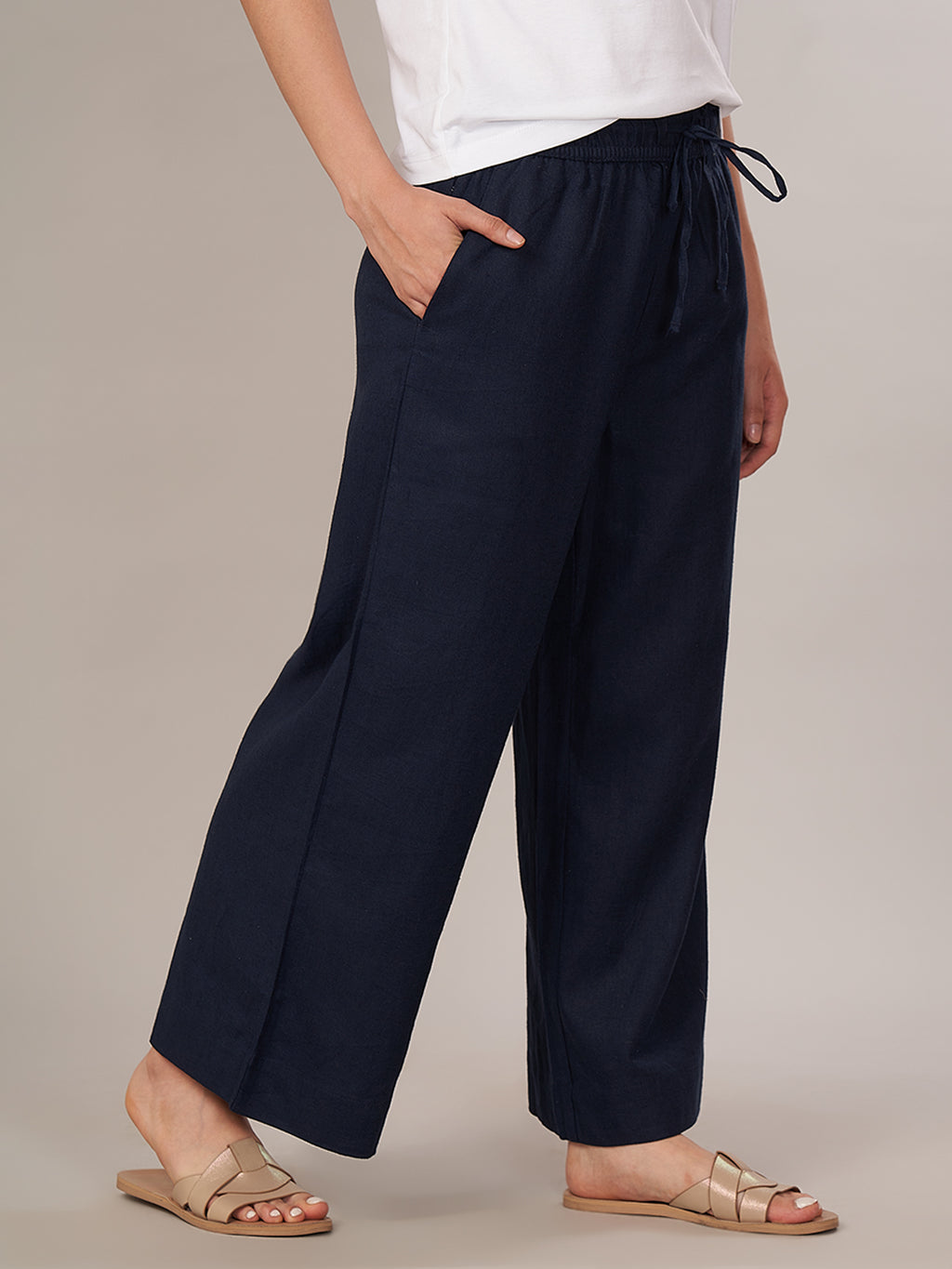 Women's Linen Blend Regular Fit Pant Navy