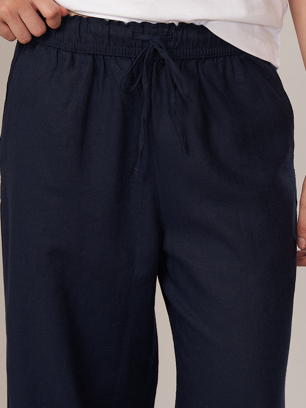 Women's Linen Blend Regular Fit Pant Navy