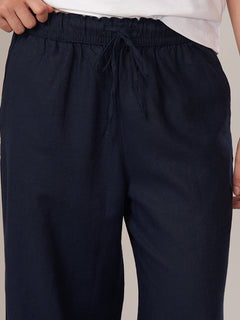 Women's Linen Blend Regular Fit Pant Navy