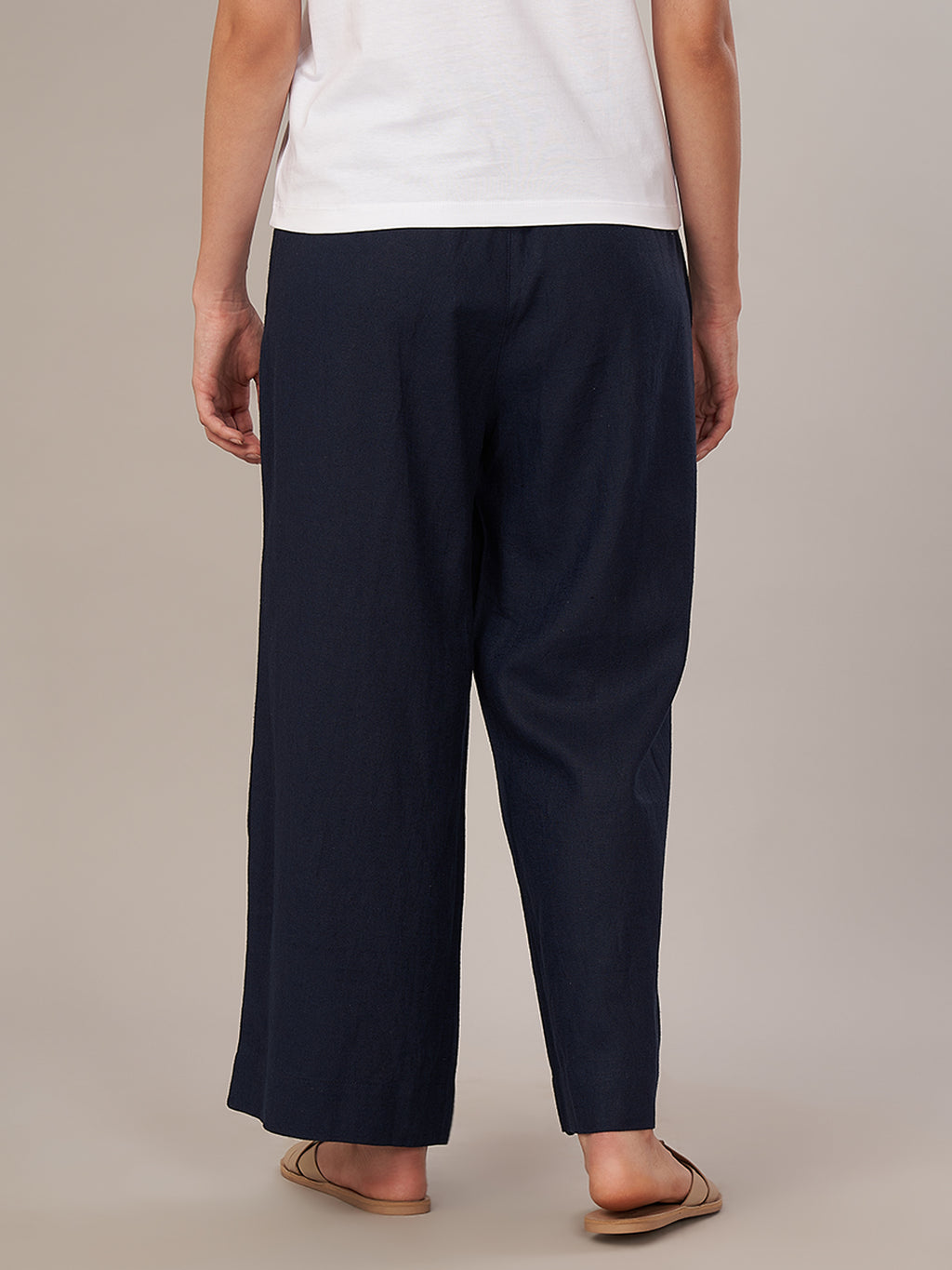 Women's Linen Blend Regular Fit Pant Navy