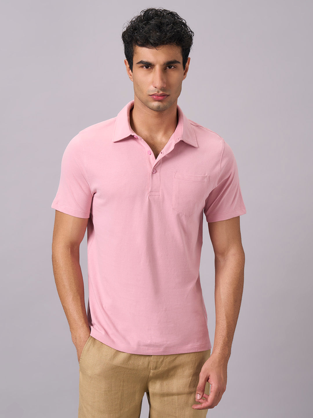 Men's Light Pink 100% Organic Cotton Regular Fit Tshirt
