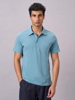 Men's 100% Organic Cotton Regular Fit Solid Polo Tshirt Blue