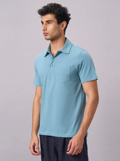 Men's 100% Organic Cotton Regular Fit Solid Polo Tshirt Blue