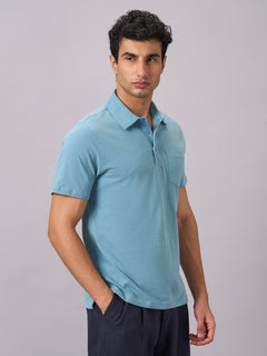 Men's 100% Organic Cotton Regular Fit Solid Polo Tshirt Blue
