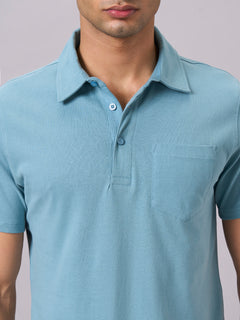 Men's 100% Organic Cotton Regular Fit Solid Polo Tshirt Blue